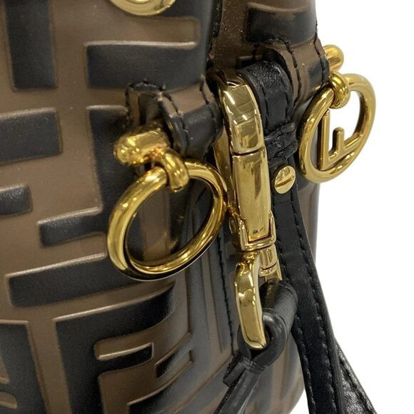 Auth FENDI Mon Tresor 8BS010 Brown Black Leather Handbag - Picture 8 of 16